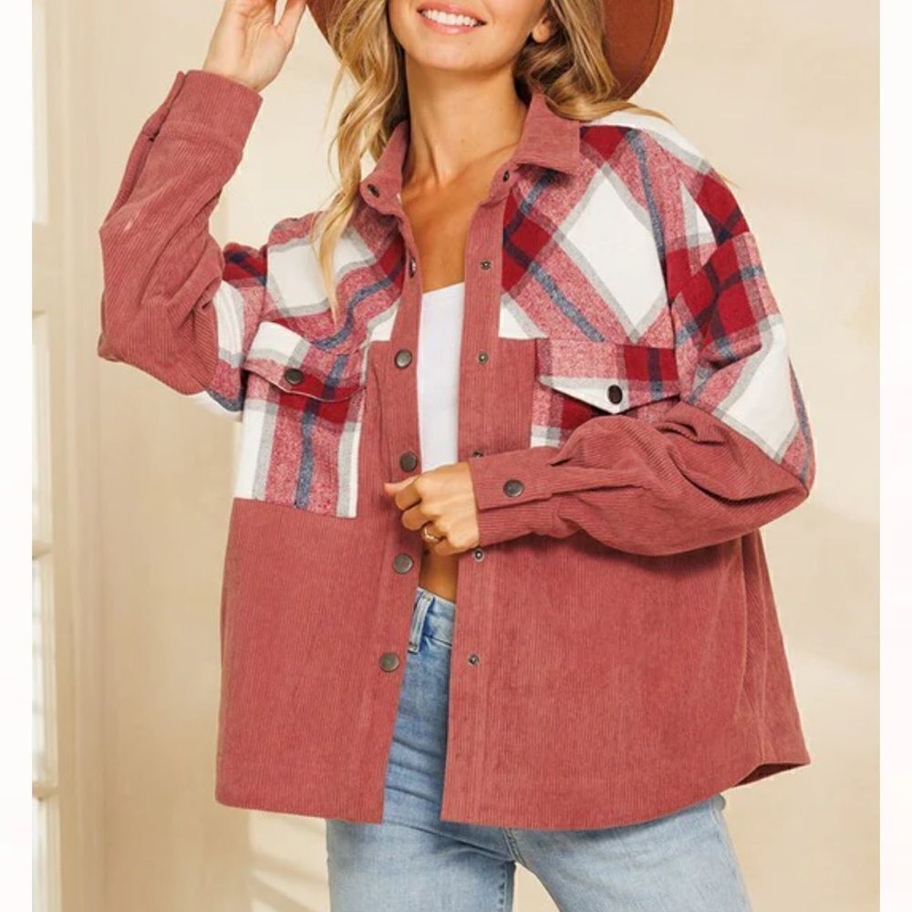 Ces‎ Femme Boutique Dusty Mauve/Plaid Boho Shacket - S
